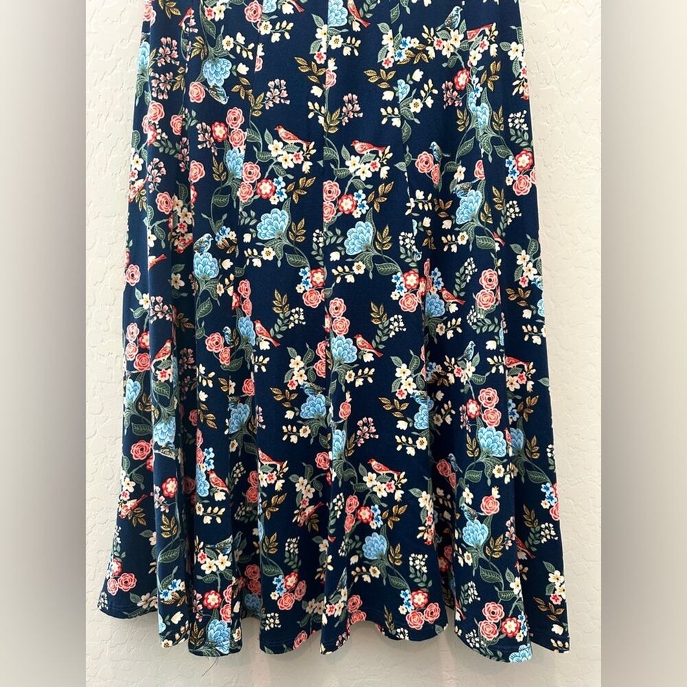 JODY CALIFORNIA Navy Blue Floral A-Line Skirt Soft Knit Stretch Made in USA | XS - Picture 3 of 6
